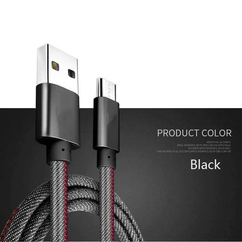 NOHON USB кабель Джинсовый Ковбой mi cro usb type C Быстрая зарядка USB C кабель для передачи данных для samsung S10 Xiaomi mi huawei кабель для зарядки телефона - Цвет: Black