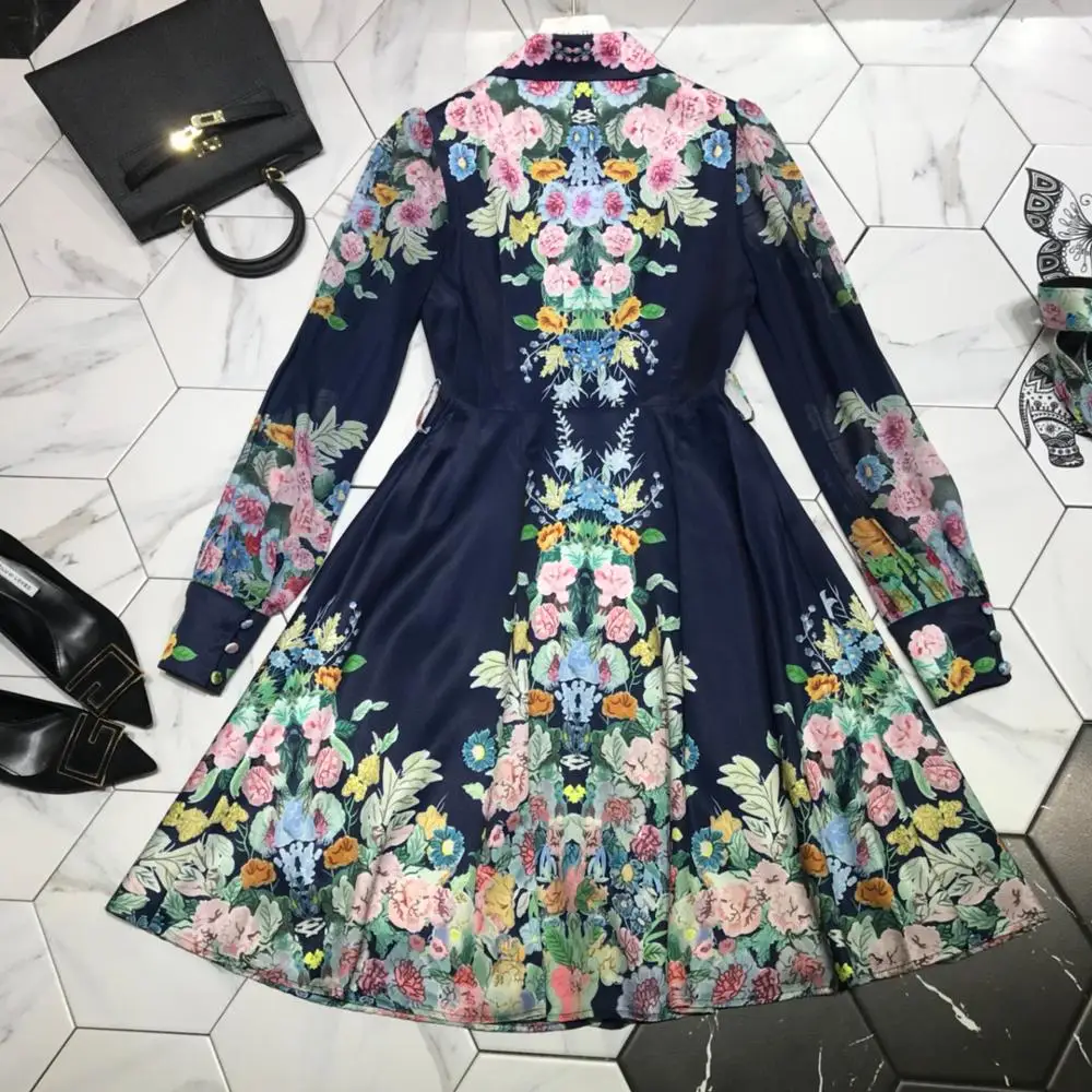 Женское повседневное пляжное платье с цветочным принтом синее шифоновое для