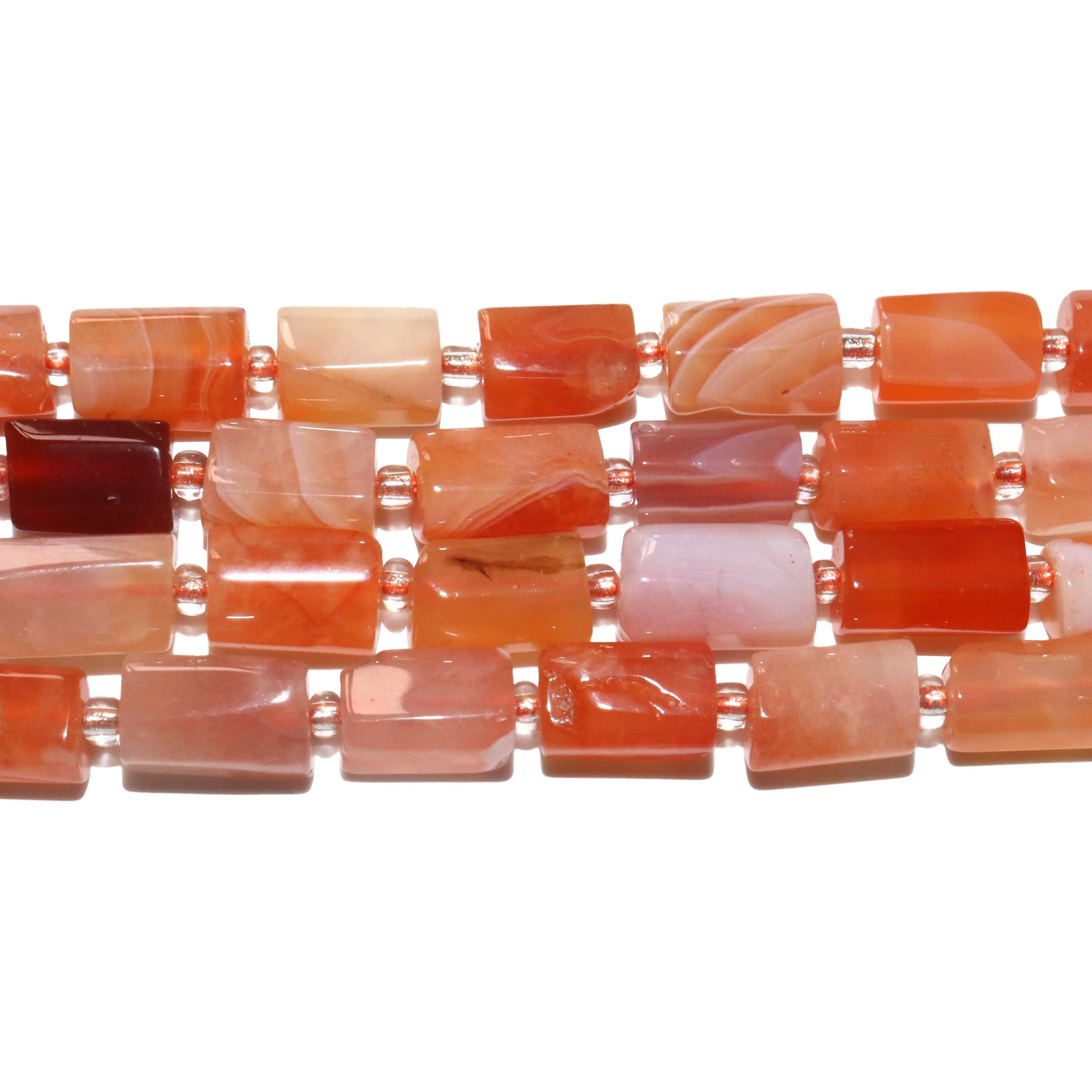 Граненые бусины из натурального камня оранжевого цвета в полоску полые