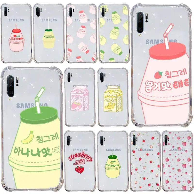 

Strawberry Banana Milk Phone Case Transparent for Samsung s9 s10 s20 Huawei honor P20 P30 P40 xiaomi note mi 8 9 pro lite plus