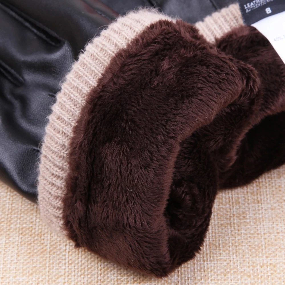 

Autumn Hot sale Mens Gloves Winter Plus Velvet Warm Mittens Fashion Black Touch Screen Driving Gloves Male PU Leather Gloves