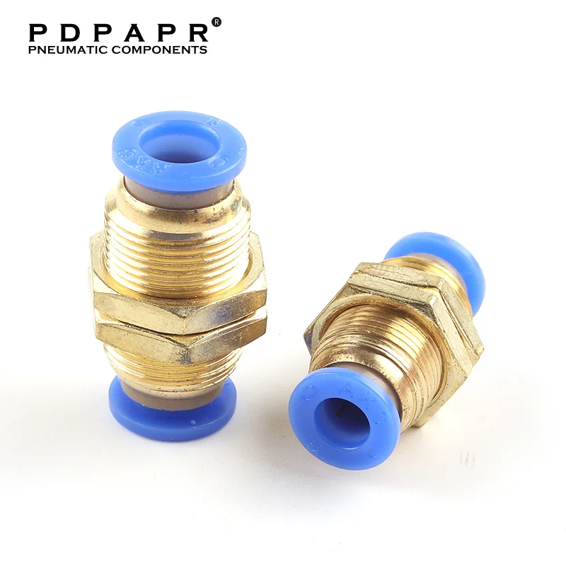 

PM Air Pneumatic Fittings Straight Bulkhead Union Connector 4mm 6mm 8mm 10mm 12mm OD Hose Plastic Push In Gas Quick Fitting