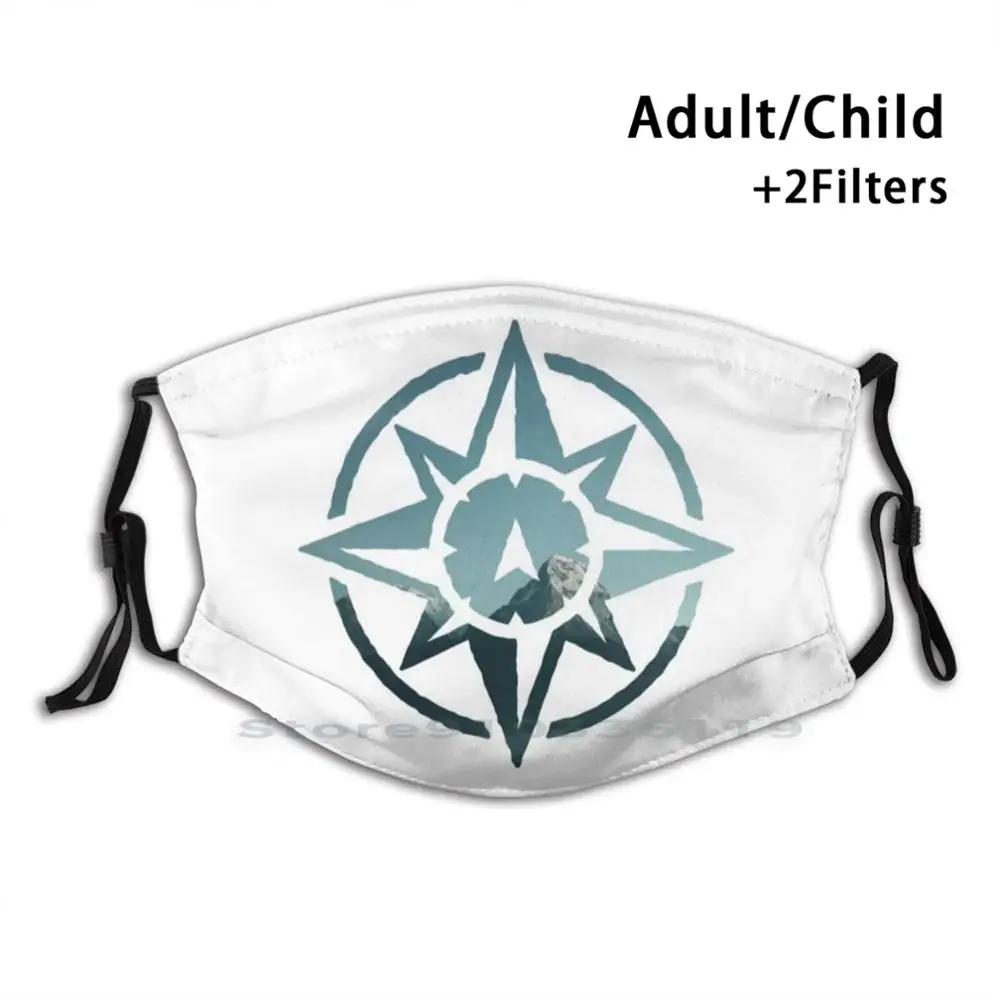 

Snowy Mountain Peaks | Compass Rose Cut - Out Adult Kids Washable Funny Face Mask With Filter Mountain Compass Adventure Travel