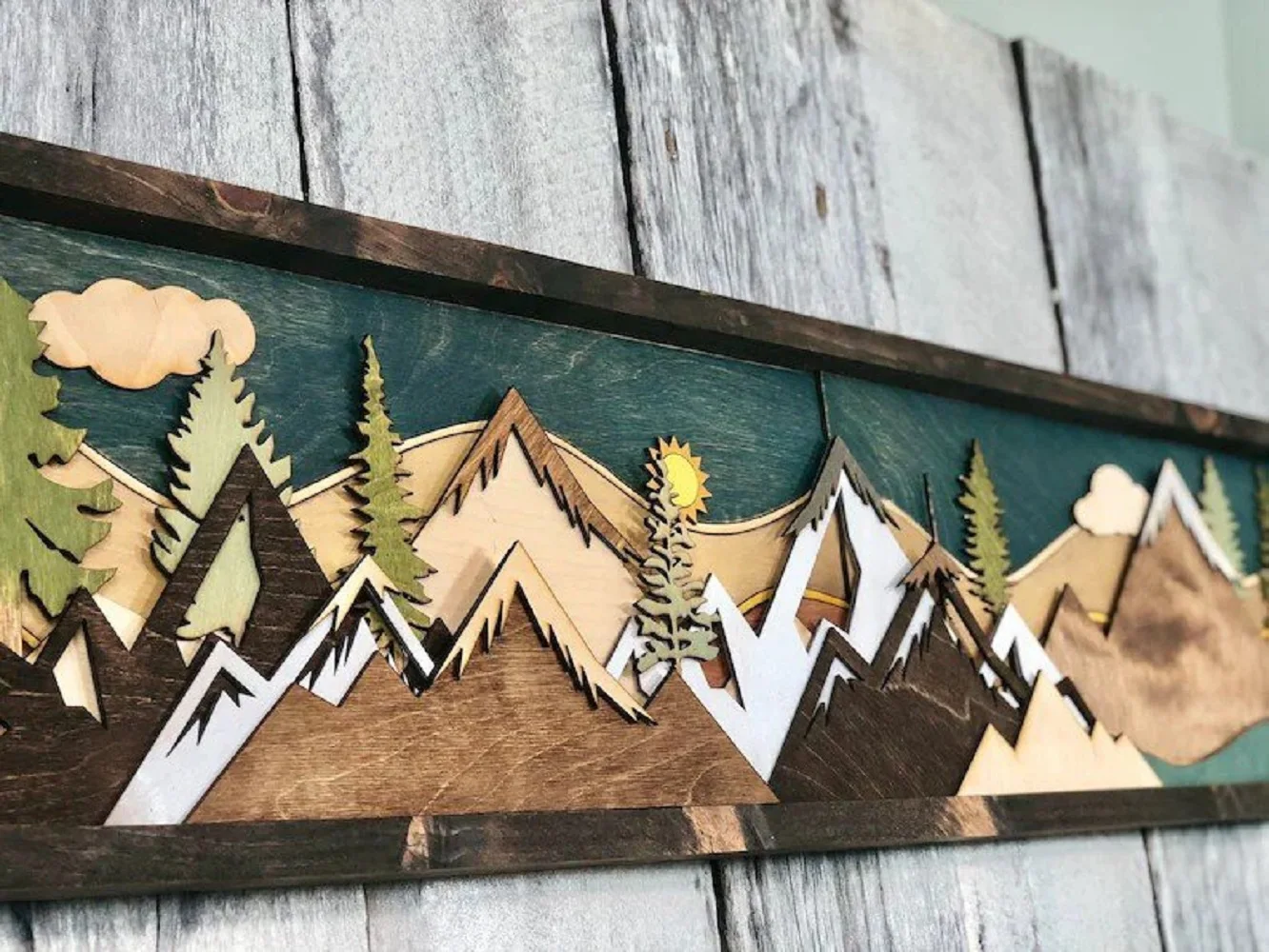 

Handmade Wood Mountain Wall Art Home Decoration Art Decoration Artwork 42*18cm Rectangular Painting