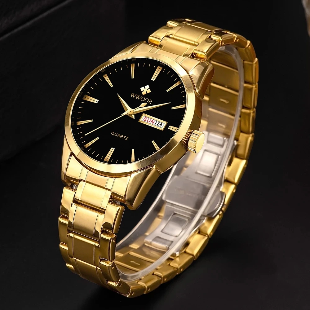

WWOOR 2021 New Top Brand Luxury Fashion Men Calendar Sports Watch Waterproof Stainless Steel Quartz Wristwatches Montre Homme