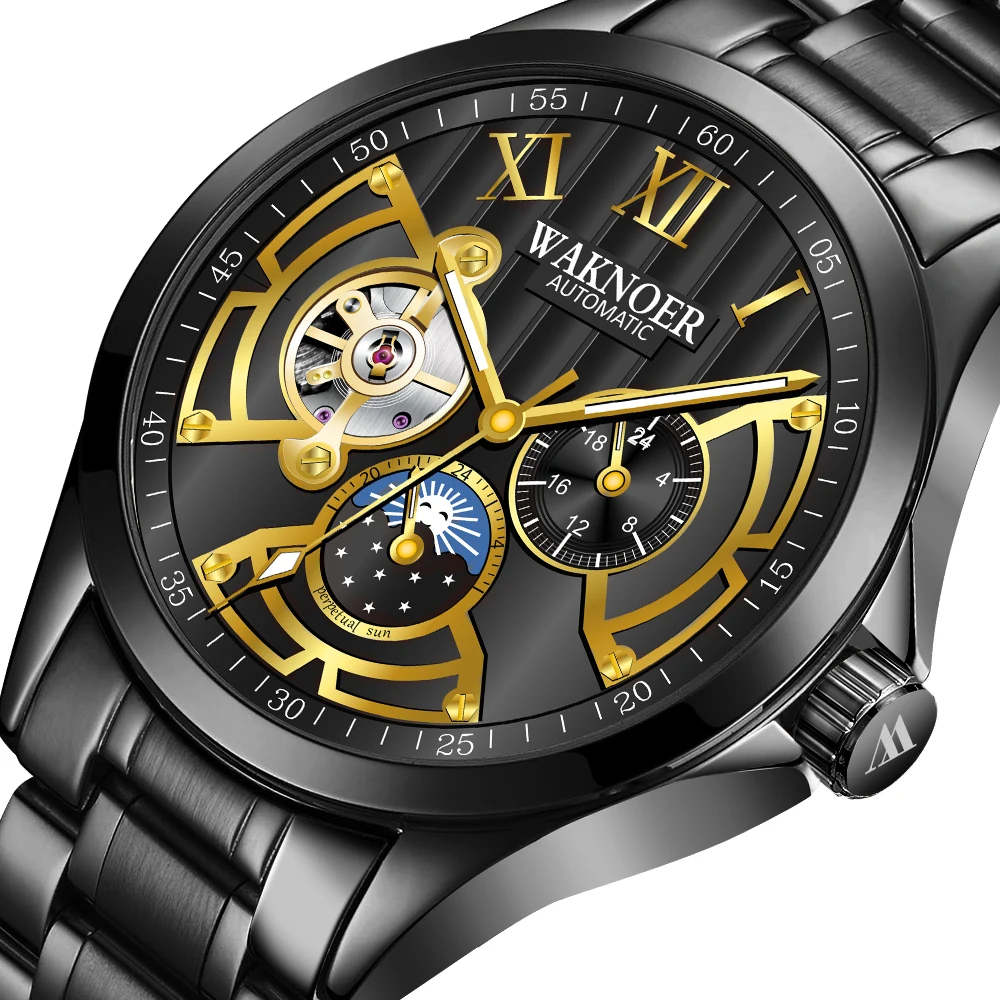 

WAKNOER Men Watch Mechanical Luxury Fashion Steel Sport Watch Men Waterproof Automatic Watch Male Clock Relojes Hombre 2019