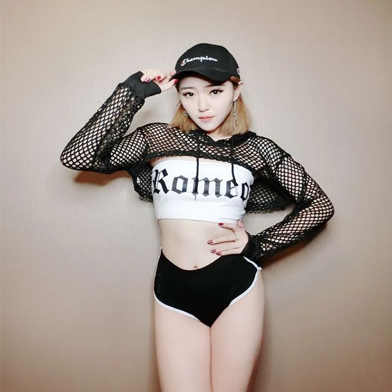 Сетчатые костюмы для диджеев черная Танцевальная Одежда танцев на шесте ночных