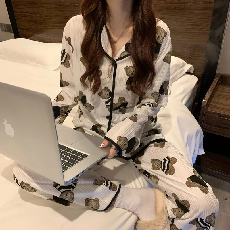 

Повседневная Пижама с длинным рукавом, женская одежда, новинка 2021, сетчатая красная Домашняя одежда на весну и осень, костюм-двойка