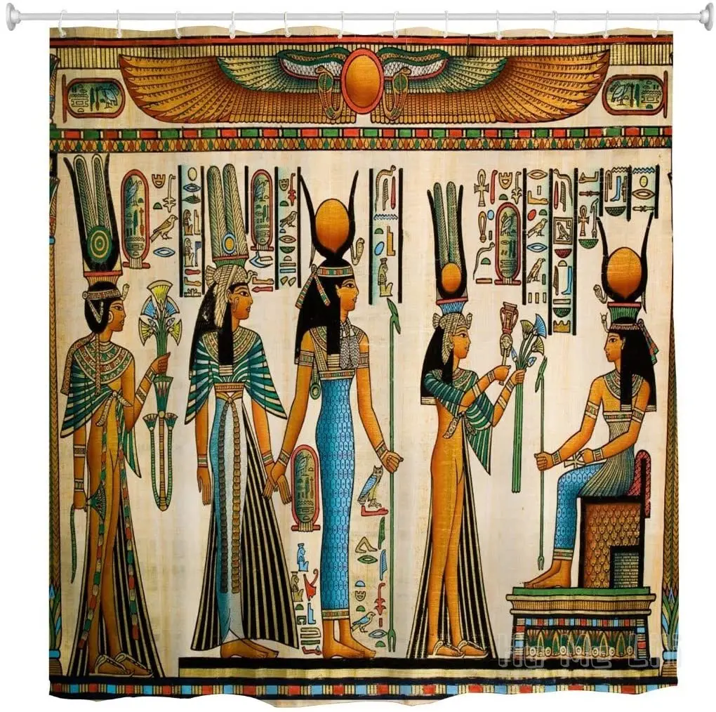 

Egyptian Queen Afro Theme Polyester Shower Curtains Set With Hooks African Art Afrocentric Waterproof Bathroom Decor