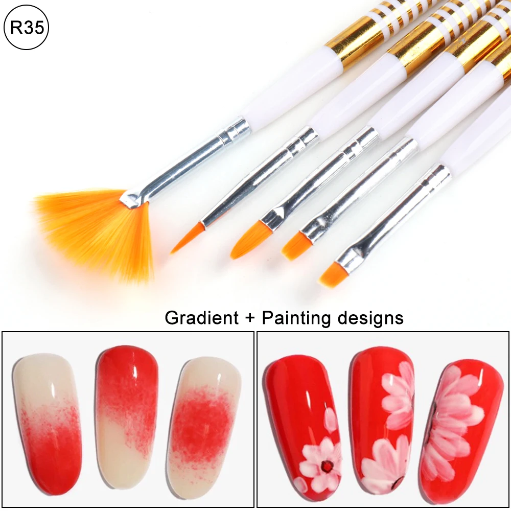 Ombre Nail Brushes Set Gradient For Manicure Double-Sided Dotting Pen Line Painting Acrylic Carving Art Tools GLR25 |