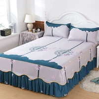 3 pcs bedding set fitted sheet bed with skirt linen sheets printing fitted bed sheet for home mattress cover with pillowcases