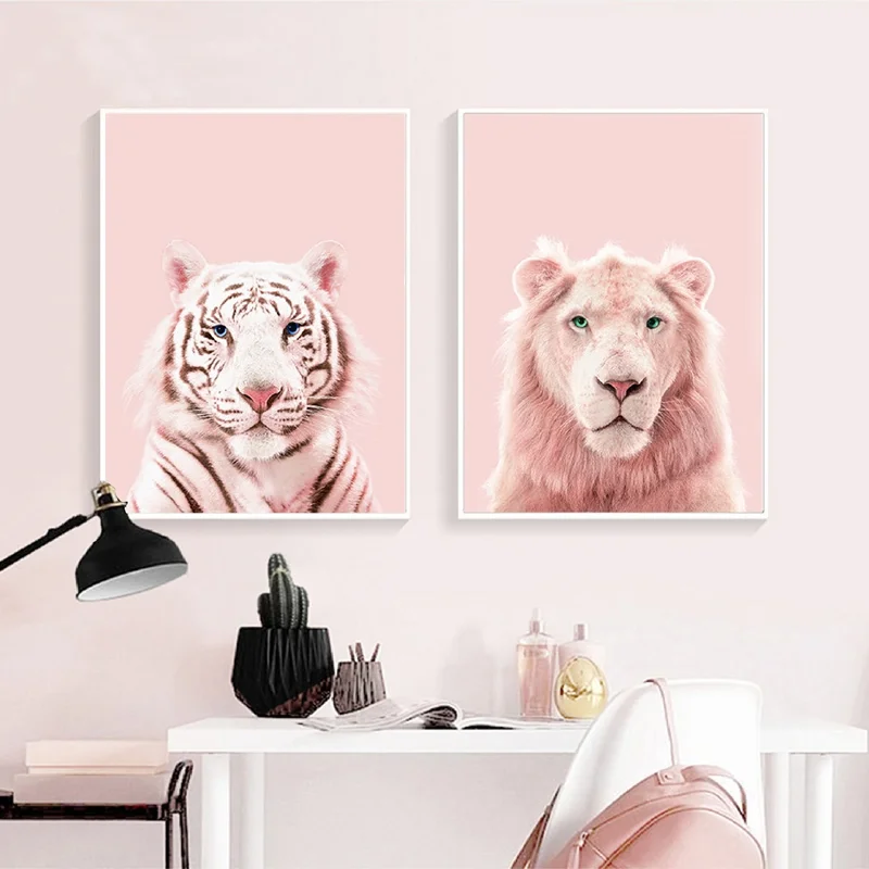 Wall Art Холст Картина Розовая пантера принты лев тигр Арт плакат для детской дикий