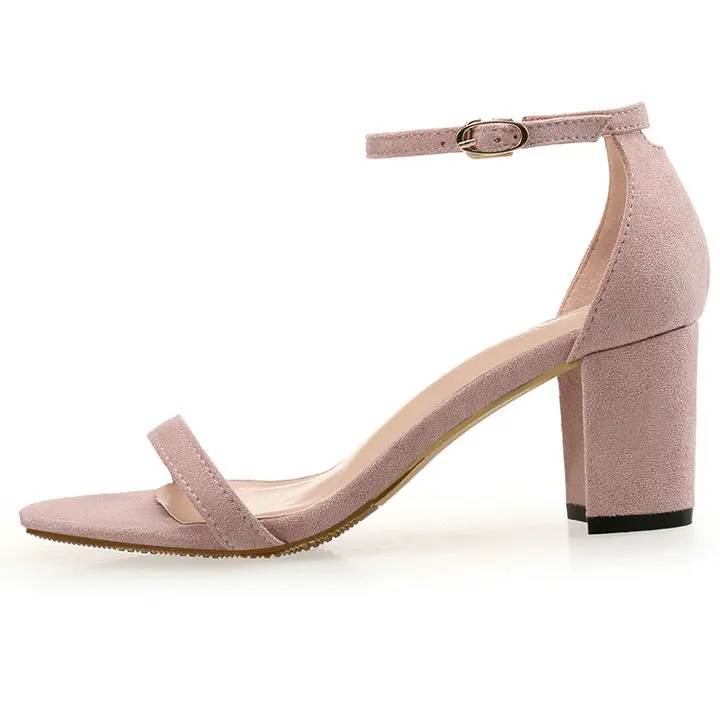 Pink Flock Летние туфли; женские босоножки; босоножки на среднем каблуке 5 см с ремешком на щиколотке; женские Вечерние туфли на тонком каблуке-столбике; черные босоножки; модель года; Fletiter - Цвет: Pink Flock