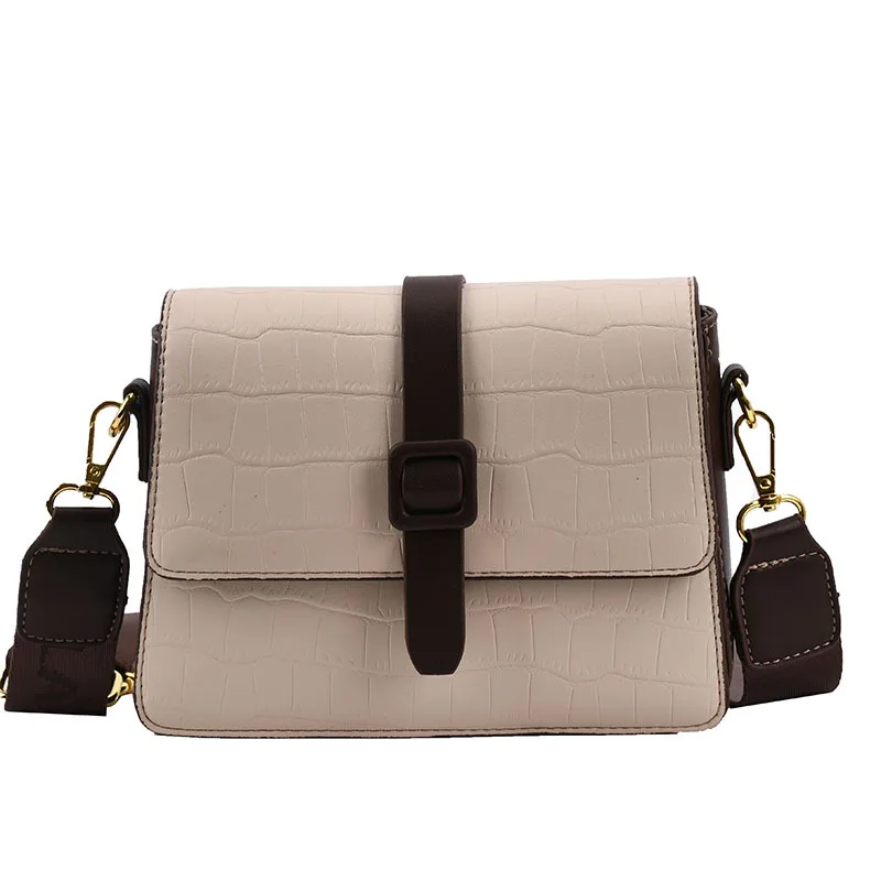 

Small Square Bag Retro Fashion Wide Shoulder Strap Shoulder Bag 2021 High Quality Popular Stone Pattern Ladies Messenger Bag