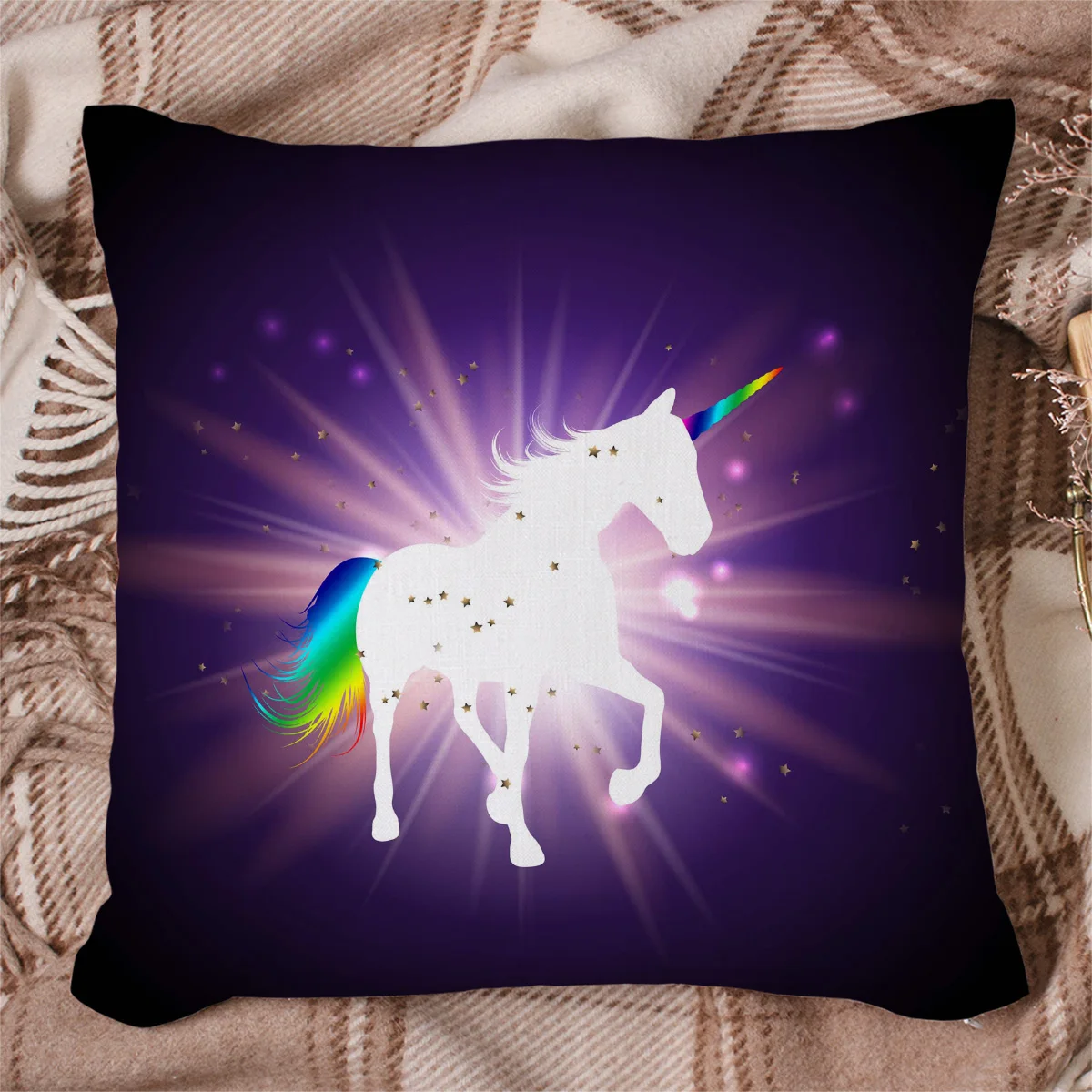 Милая Двусторонняя плюшевая наволочка с изображением животного единорога