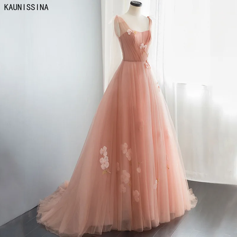 

KAUNISSINA Elegant Women Evening Dresses Ceremony Party Vestidos Appliques Sweetheart Tulle Floor Length A Line Formal Prom Gown