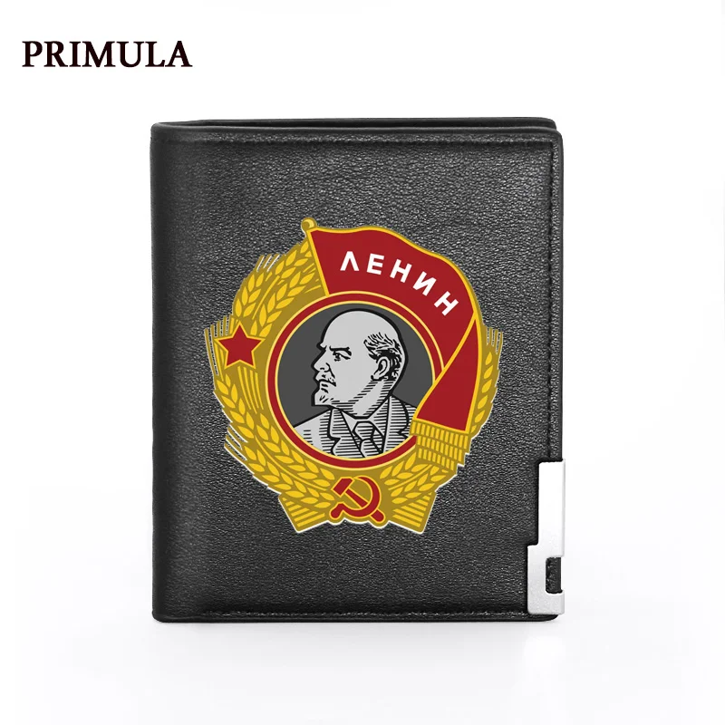 

PRIMULA Male Pu Leather Wallets Men Credit Card Holders Vintage Soviet Lenin Women Short Purses High Quality