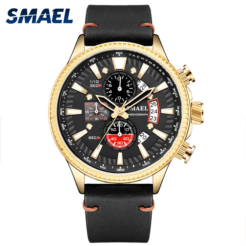 

SMAEL 9097 Men's Watch Top Brand Luxury Watch Men Watches Waterproof Wrist Watches Chronograph Leather relogio masculino