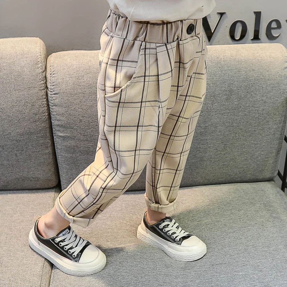 Брюки для девочек штаны в клетку с узором детские брюки маленьких на весну и