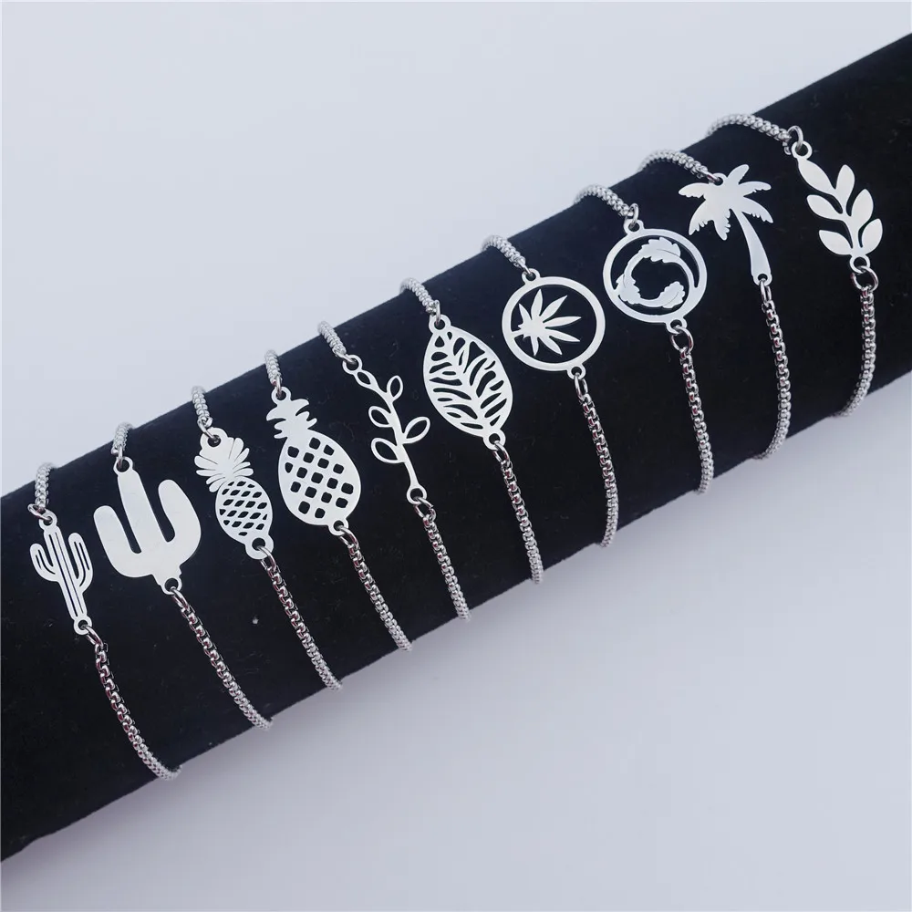 Браслет из нержавеющей стали с кленовыми листьями кокосовым деревом КАКТУСОМ