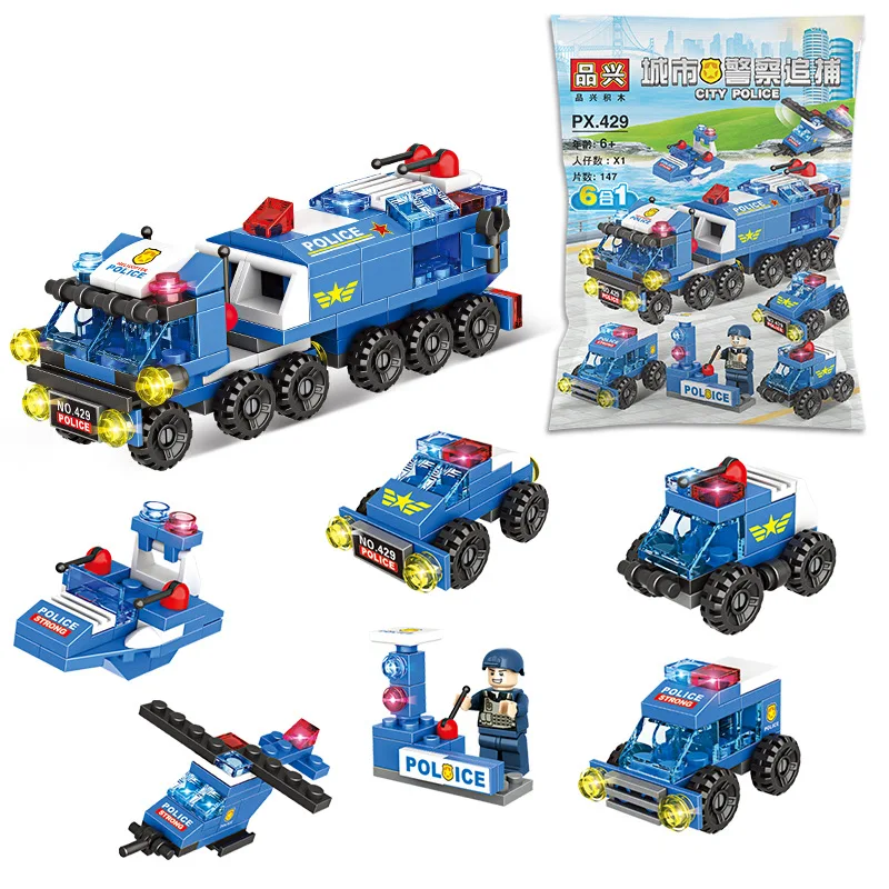 

CITY POLICE Patrol Car Model Figure Blocks 147pcs 6in1 Educational Construction Building Bricks Toys For Children Christmas Gift