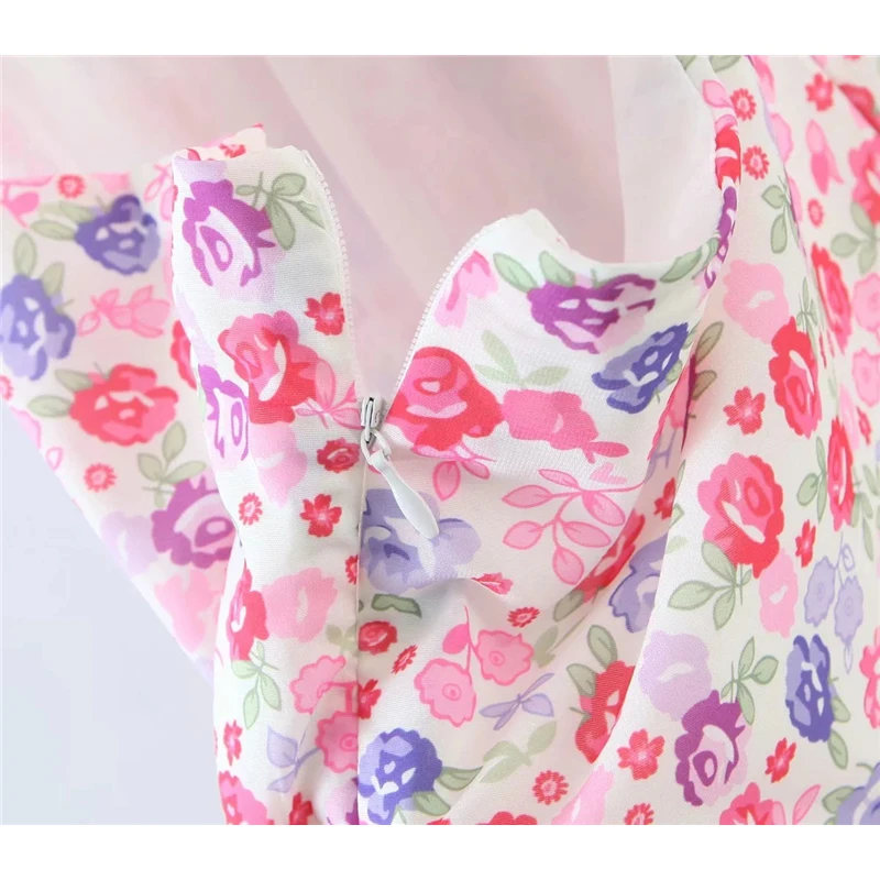 

Sukibandra Summer Hollow Out Backless Floral Pink Women Dress Vintage Bohemian Boho Short Lantern Sleeve Beach Holiday Dresses