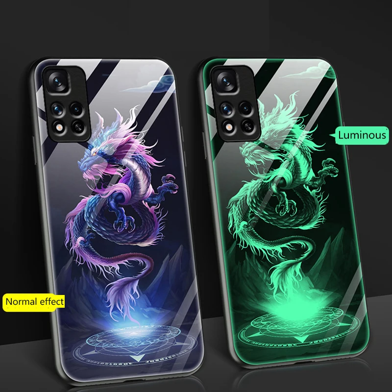

Dragon Luminous Tempered Glass Case For Xiaomi Redmi Note 11 11Pro 5G Redmi Note 11 Pro Night Shine Back Cover Phone Case Coque