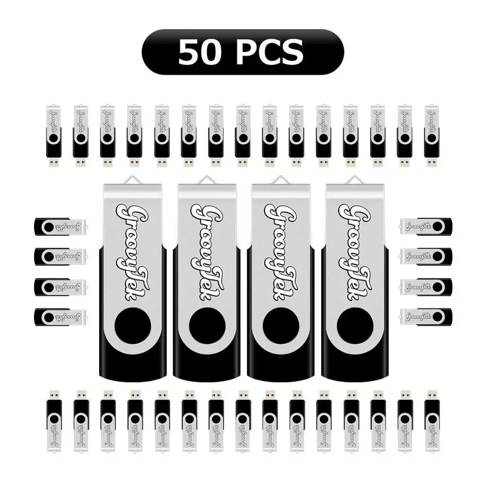 J-boxing 50PCS 1GB Engraved Custom Logo USB Flash Thumb Memory Drive Printed Metal Rotating Personalize Pen Drive for PC Laptop