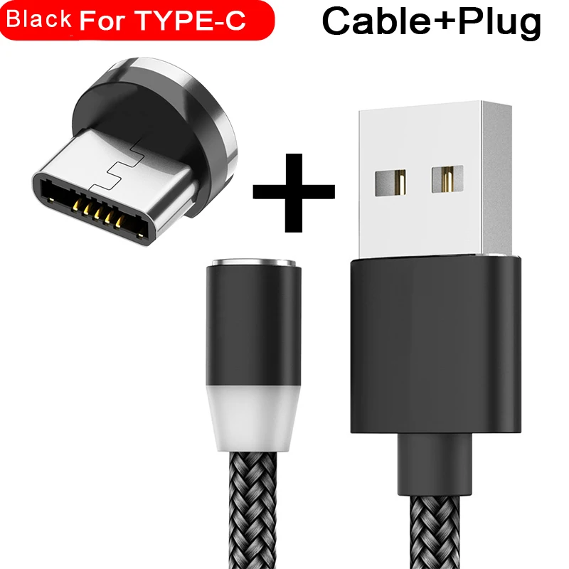 For Type C Black Магнитный usb-кабель для быстрой зарядки USB type C кабель магнитное зарядное устройство для зарядки данных Micro usb кабель мобильного телефона кабель USB шнур - Цвет: For Type C Black