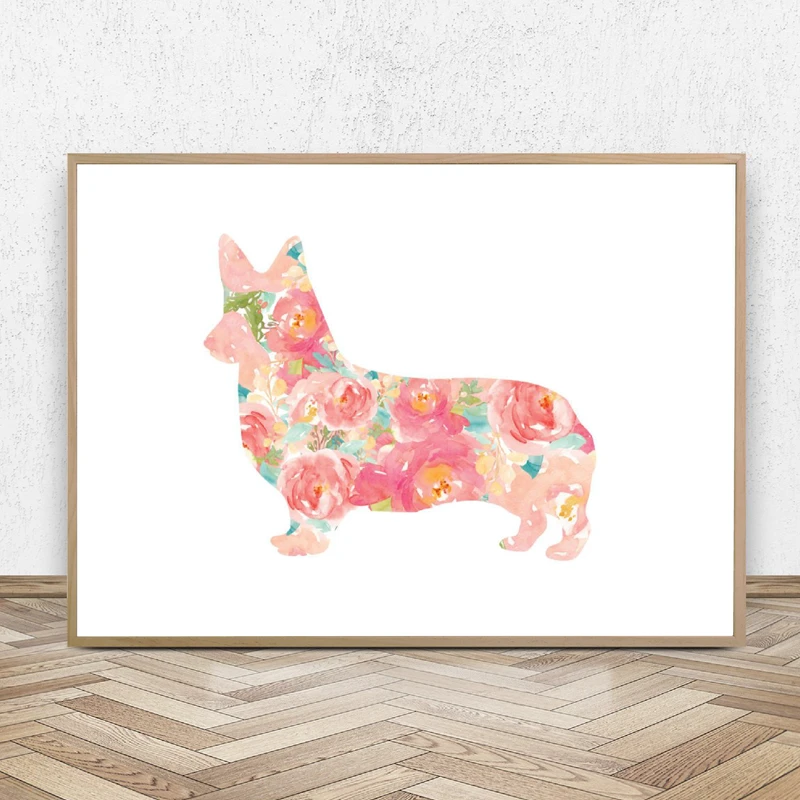 Портрет животного корги цветочный Фотофон Декор Художественная печать холст