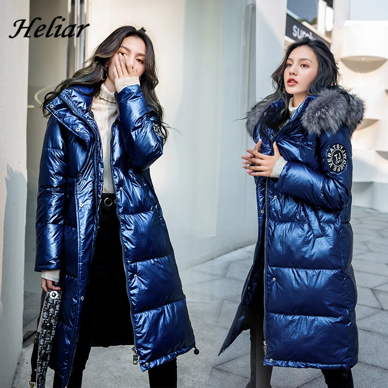 HELIAR Женское зимнее длинное пальто с меховым капюшоном хлопковое завязками