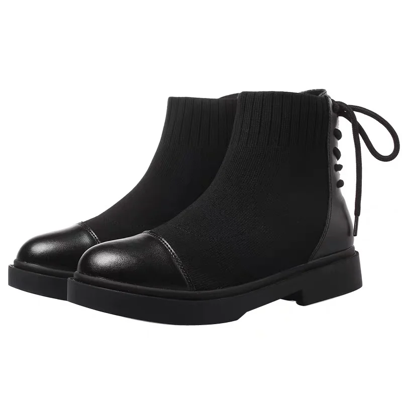 Женские ботинки-носки Осень-зима 2019 водонепроницаемые кожаные тонкие большие