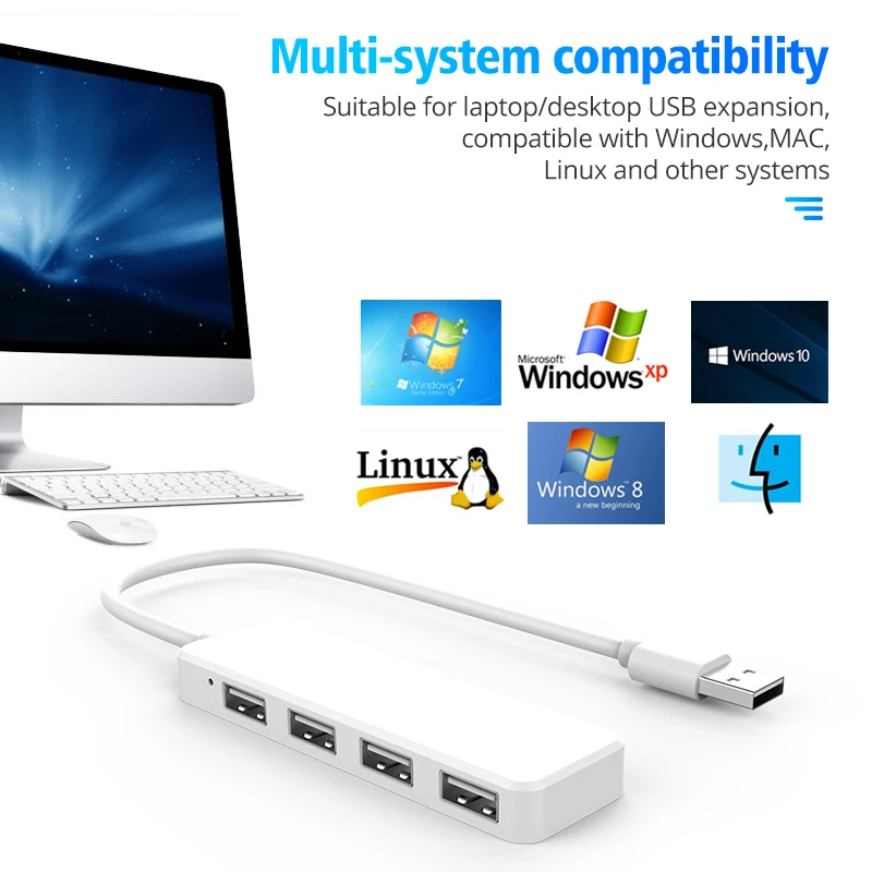 FONKEN USB HUB для Xiaomi Laptop Кабельное разветвление адаптера 2.0 4-портовый разделитель для ПК Ноутбук Хаб Компьютерное принадлежность.