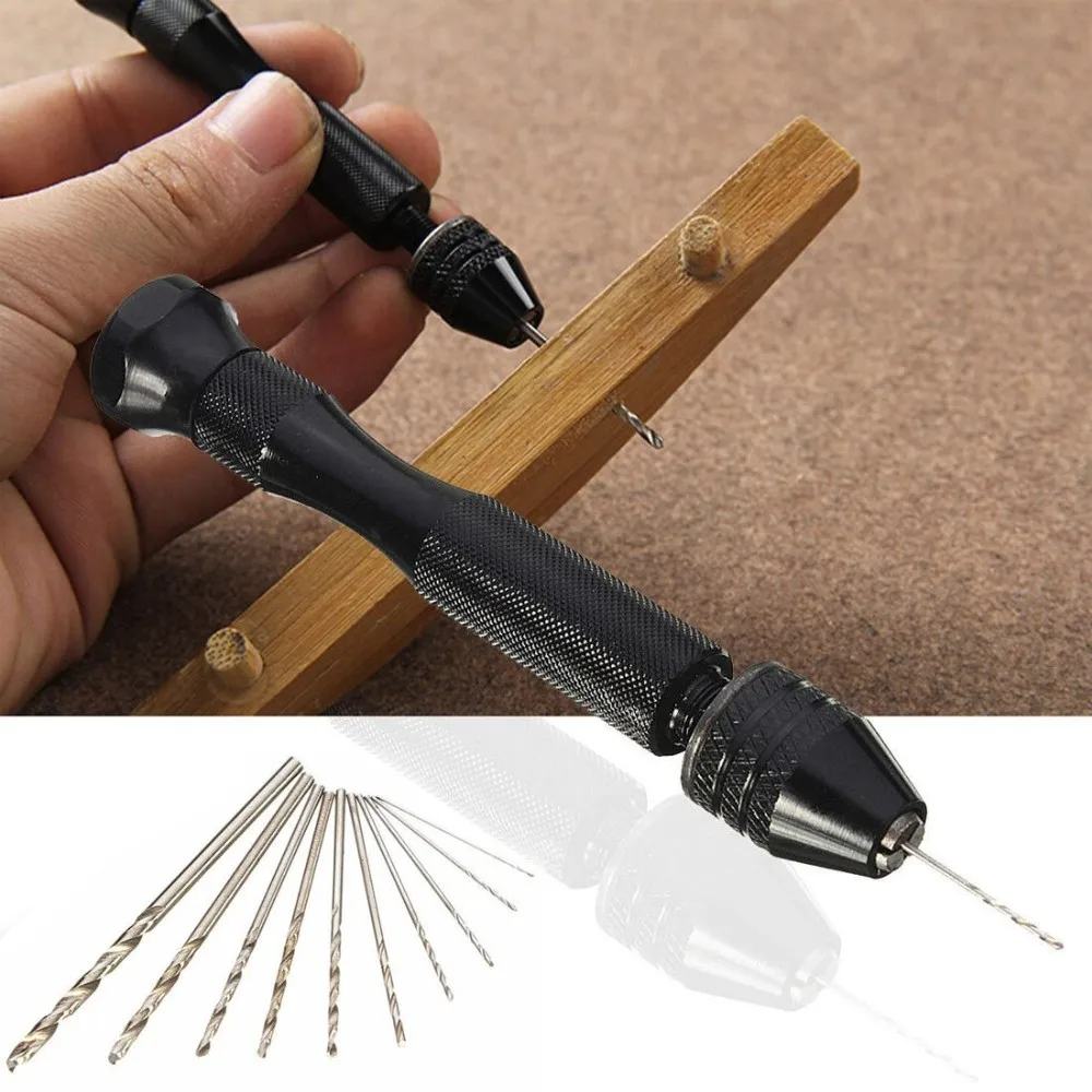 Мини Микро алюминиевая ручная дрель с бесключевым патроном + 10x высокоскоростные