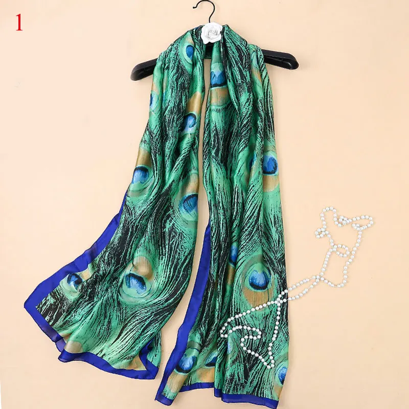 Шарф женский большой с принтом зеленое перо павлина х90 см |