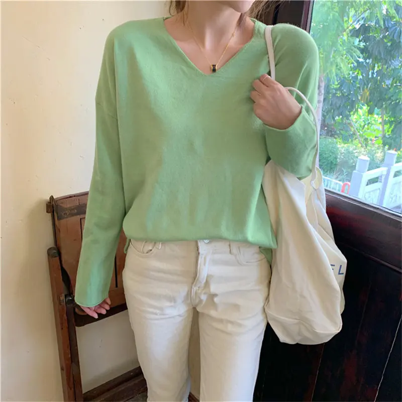 Alien Kitty Solid V-Neck Jumpers Pullovers Hot Girls Leisure 2020 Gentle Sweater Loose High Street Knitted Casual Elegant Tops | Женская