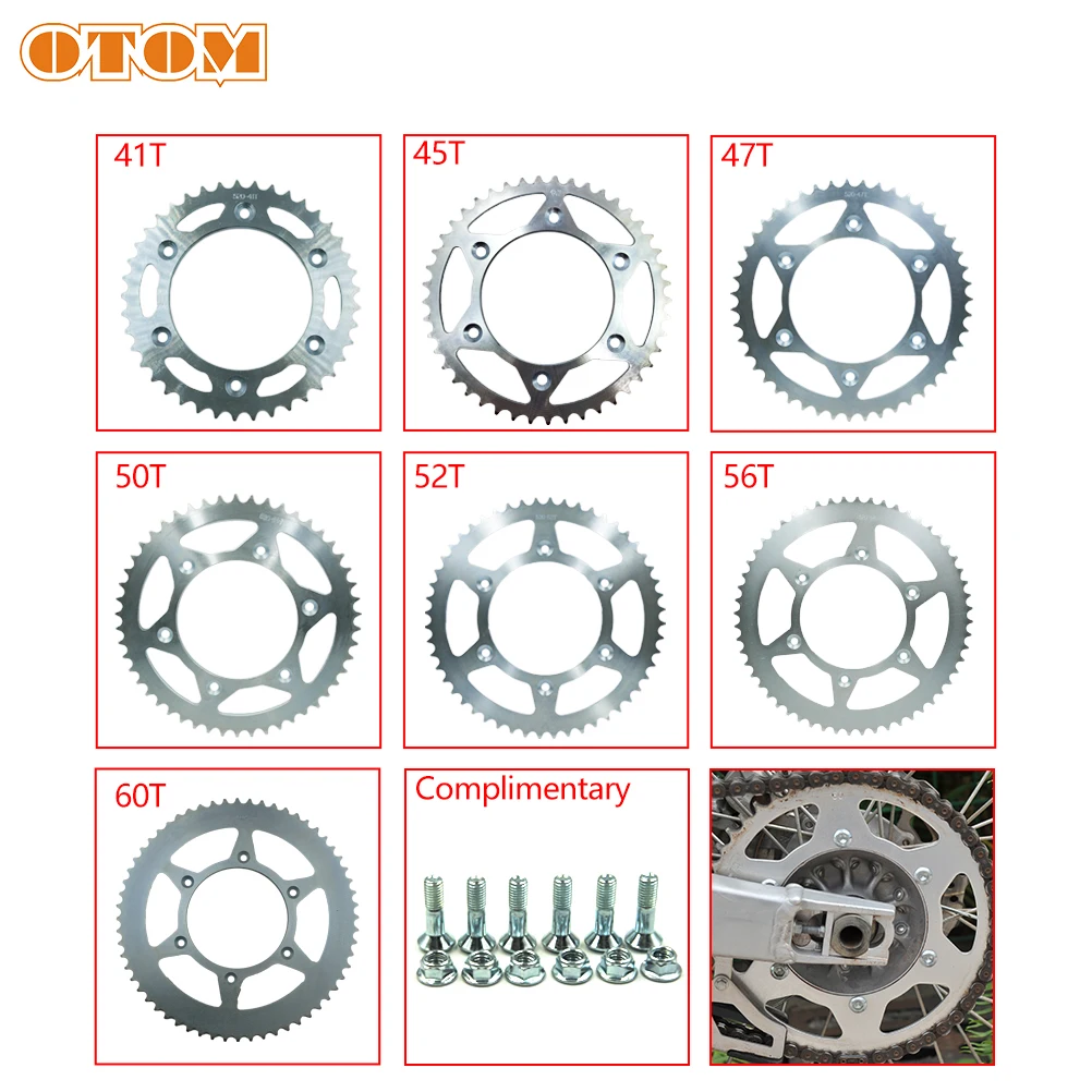otom chain rear sprocket 41t 45t 47t 50t 52t 56t 60t for honda crf250i crf450 xr250 cr250 xr400 crf450x cr500 xr650r motor bike free global shipping
