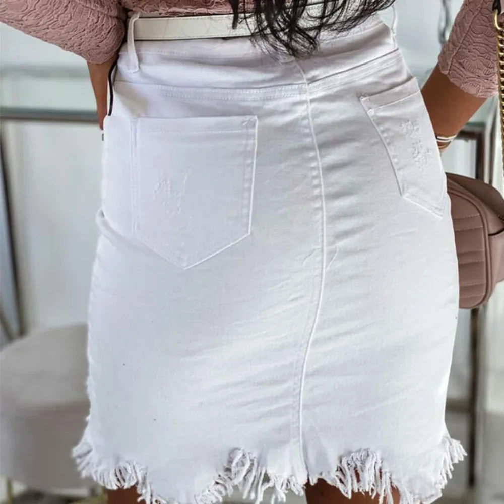 

Women Denim Skirts Fashion Single-breasted High Waist Black Mini Skirt Woman Sexy Skinny Asymmetrical Jean Skirt Mujer Faldas