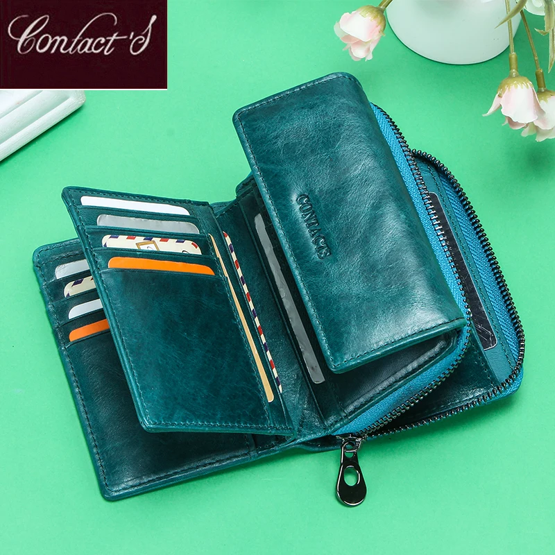 Contact's Genuine Leather Wallet Women Clutch Wallets for Women Luxury Female Coin Purse Rfid Card Holder Bags Portfel Damski