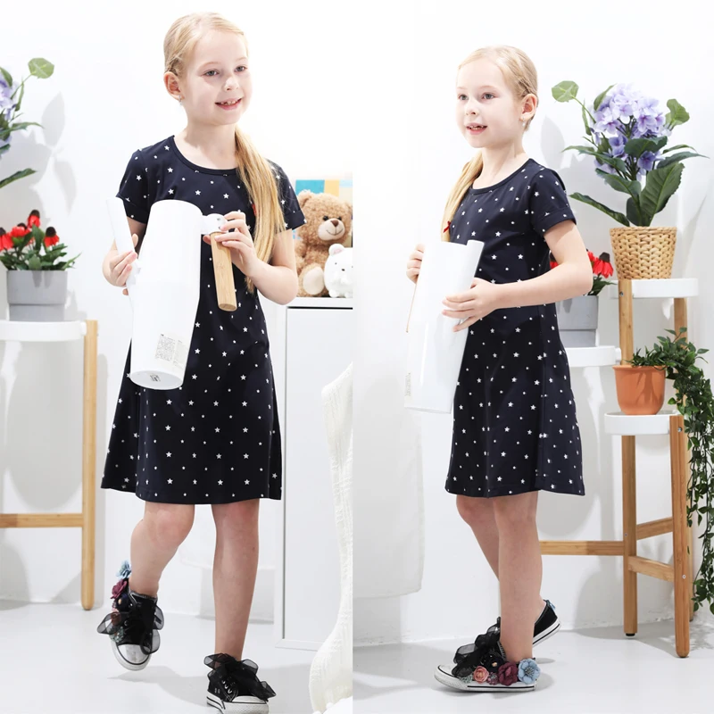 Платья с короткими рукавами для маленьких девочек Хлопковая одежда Повседневные