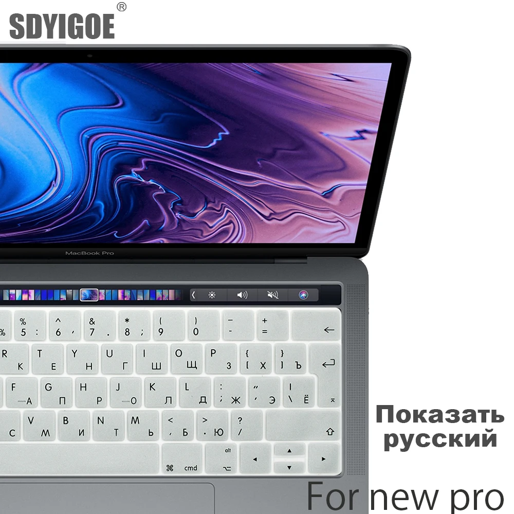 

Russian display For macbook keyboard cover EU-Enter Protective filmr for New Pro13 15 With touchbar A2159 A1706/A1989 A1707A1990