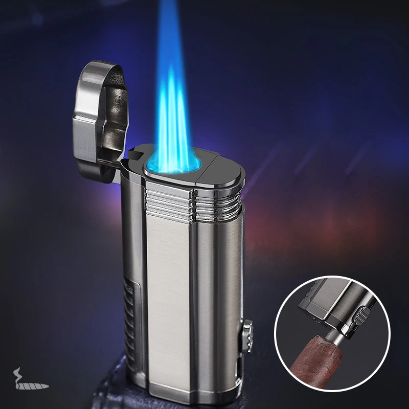 Triple Torch Butane Gas Turbine Jet Lighter Cigar Drilling Metal Outdoor Windproof Cigarette Camping Kitchen Man Gift Lighter