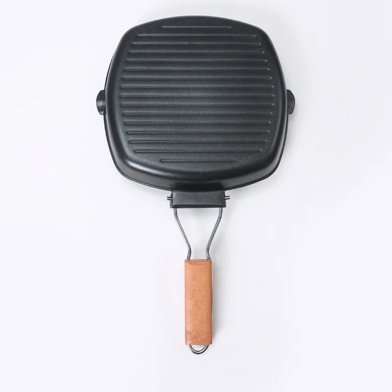 Сковорода чугунная для стейка антипригарная сковорода с деревянной ручкой