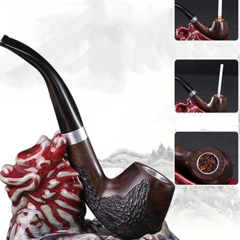 

9MM Filter Smoking pipe 3-in-1 used Ebony wood pipe Bent Type Tobacco pipe Handmade cigarette holder Tobacco pipe Gift 10 tools