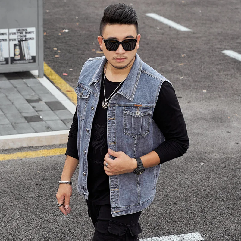 Жилет мужской джинсовый для молодых людей Приталенный жилет из денима Джинсовая