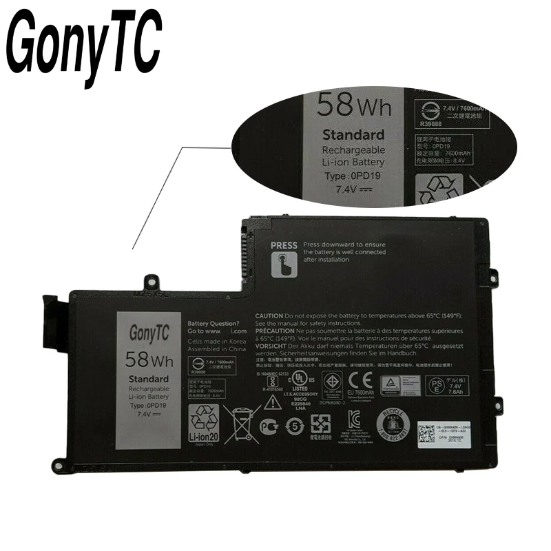 Оригинальный аккумулятор GONYTC 0PD19 58 Втч для ноутбука Dell TRHFF 15 5547 01V2F6 Latitude 3550 0DFVYN