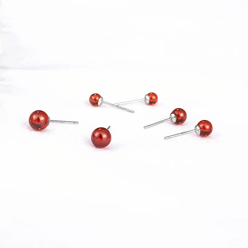 Женские Простые бусины-гранат элегантные серьги-гвоздики из стерлингового