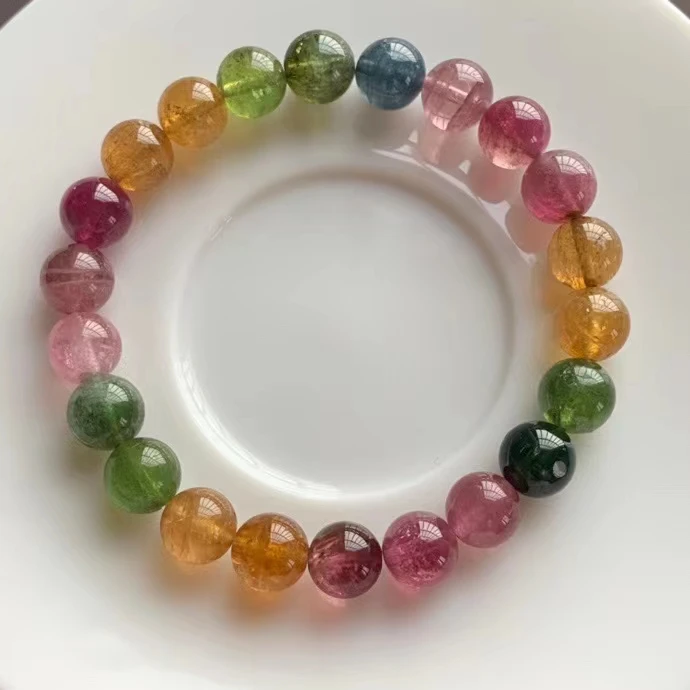 

Genuine Natural Colorful Tourmaline Quartz Bracelet 8.6mm Rainbow Round Clear Beads Women Fashion Best Stone AAAAAA