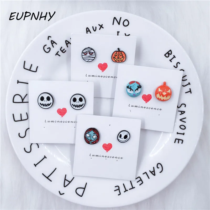 EUPNHY 2 шт. серьги-гвоздики в виде Хэллоуина тыквы черепа мультфильма