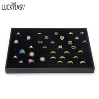 black velvet jewelry ring earring insert display cufflinks organizer box wooden flat stackable tray holder storage showcase